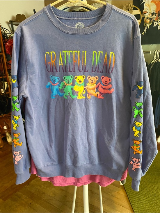 Grateful Dead Sweaters - Grateful Dead Lavender Fleece Lined Crewneck with Rainbow Dancing Bears